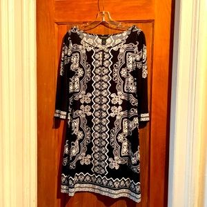 White House Black Market sheath dress, 3/4 sleeves, keyhole cutout in front